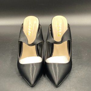 YDN black leather pointy toe high stilettos heels slippers pumps shoes
